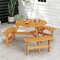 Fir Wood Round Picnic Table Set with 3 Benches and Umbrella Hole